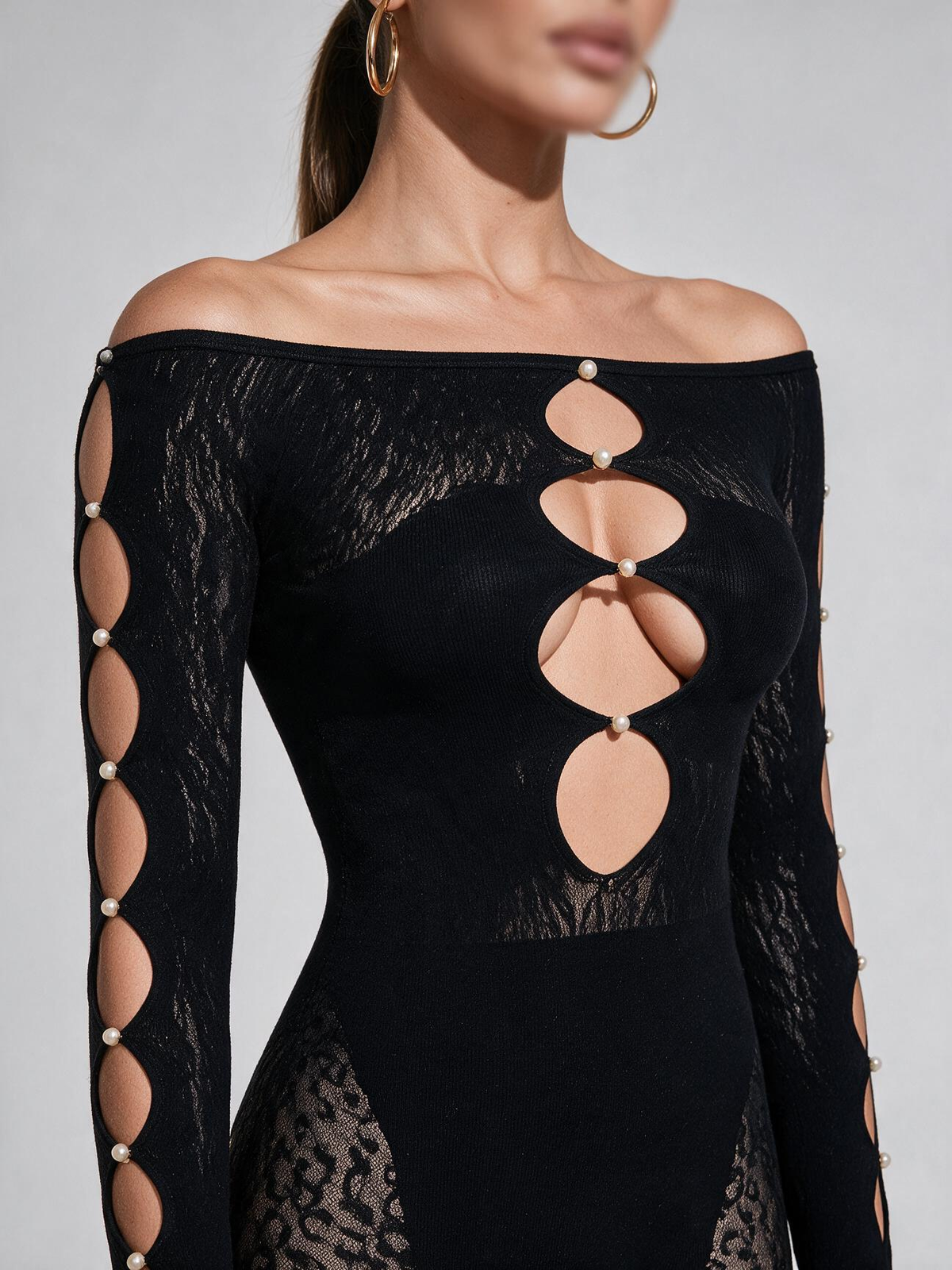 Pearl Decor Leopard Mesh Tight Jumpsuit
