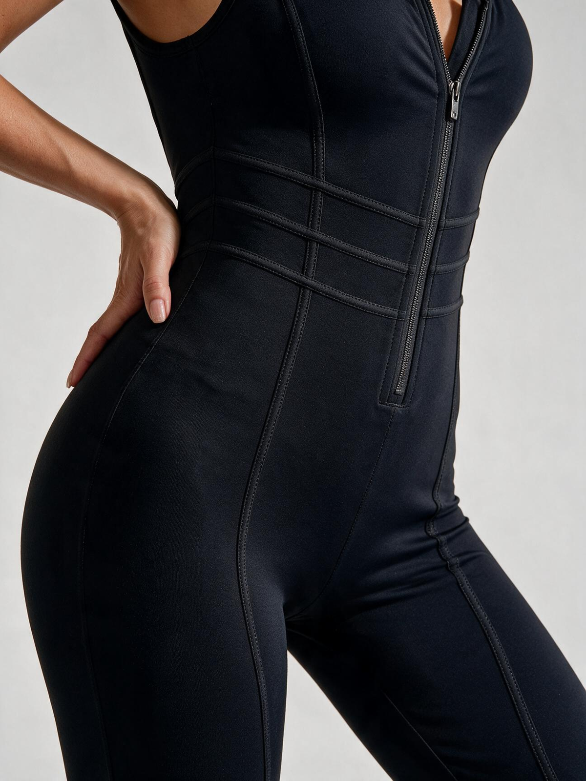 Sporty Backless Zipper Activewear Jumpsuit