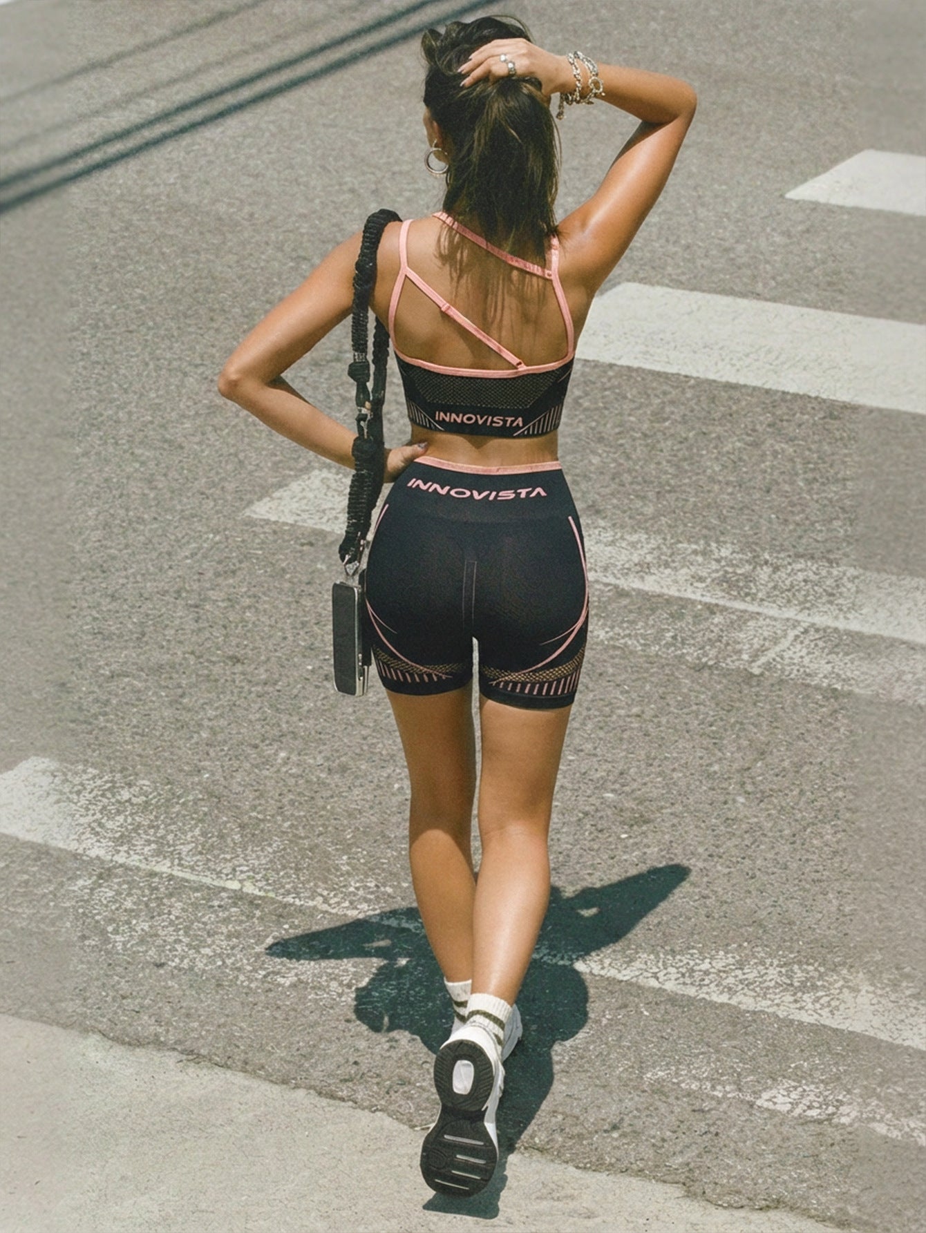 Lila Zen Seamless Contour Strappy Sports Bra & High-Waisted Biker Shorts Set