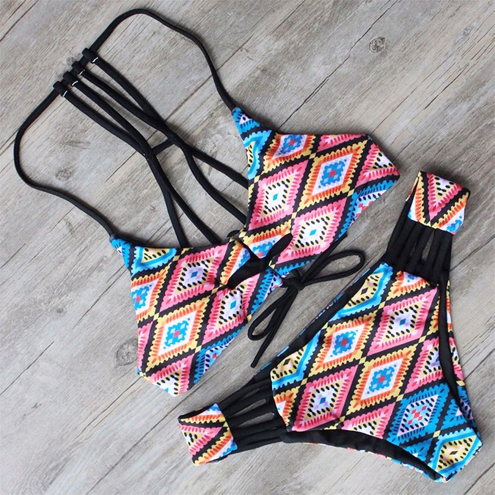 Tulum Geo-Print Longline Halter Bikini Set