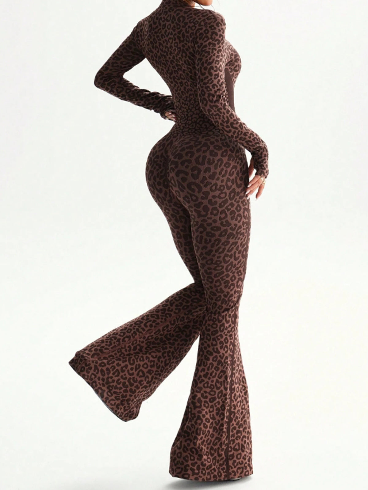 Leopard Print Sculpt Flare Jumpsuit