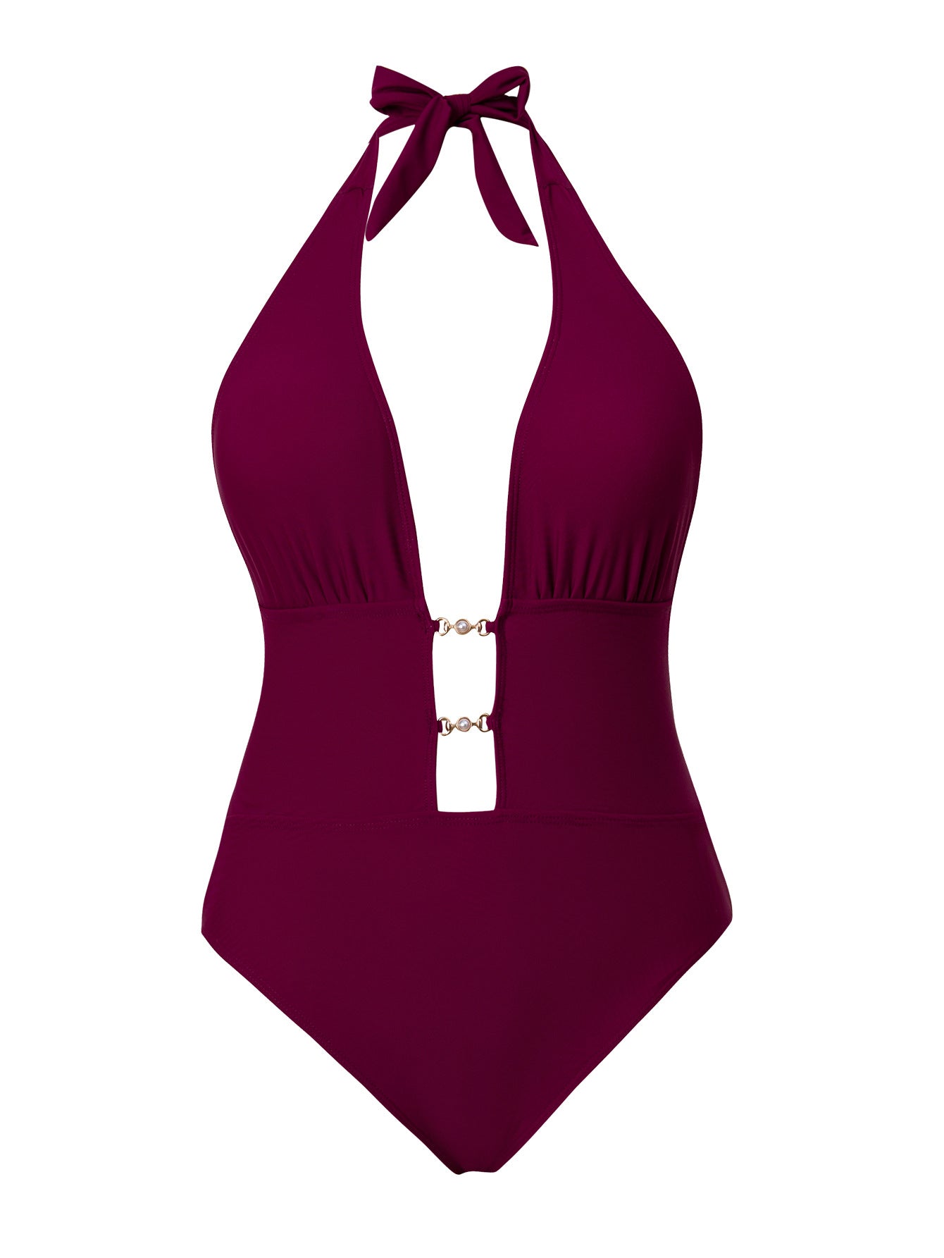 Lila Zen Halter Plunge One-Piece Swimsuit & Sheer Mesh Skirt Set