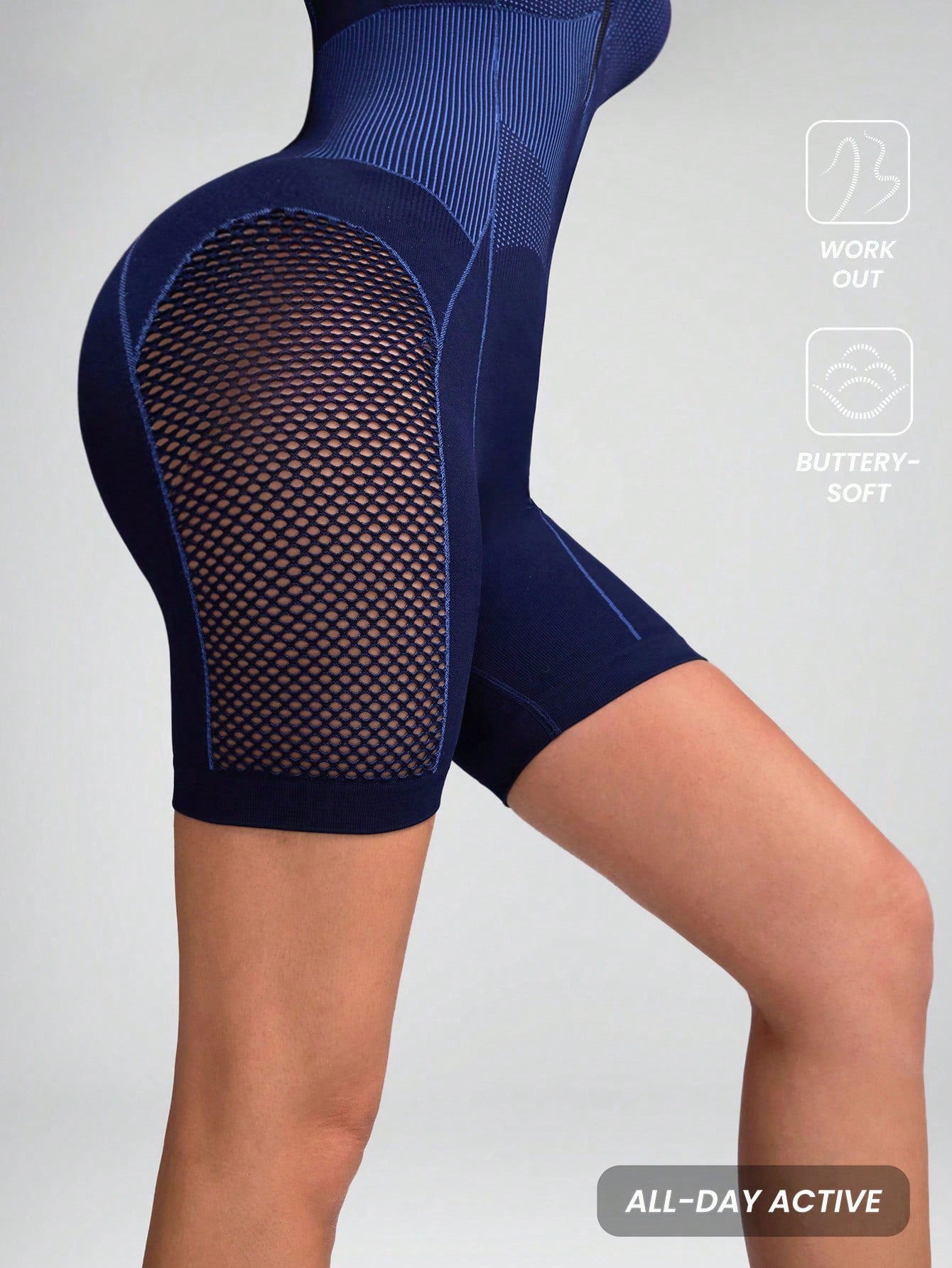 Lila Zen Zip-Front Mesh Sculpt Yoga Romper Shorts