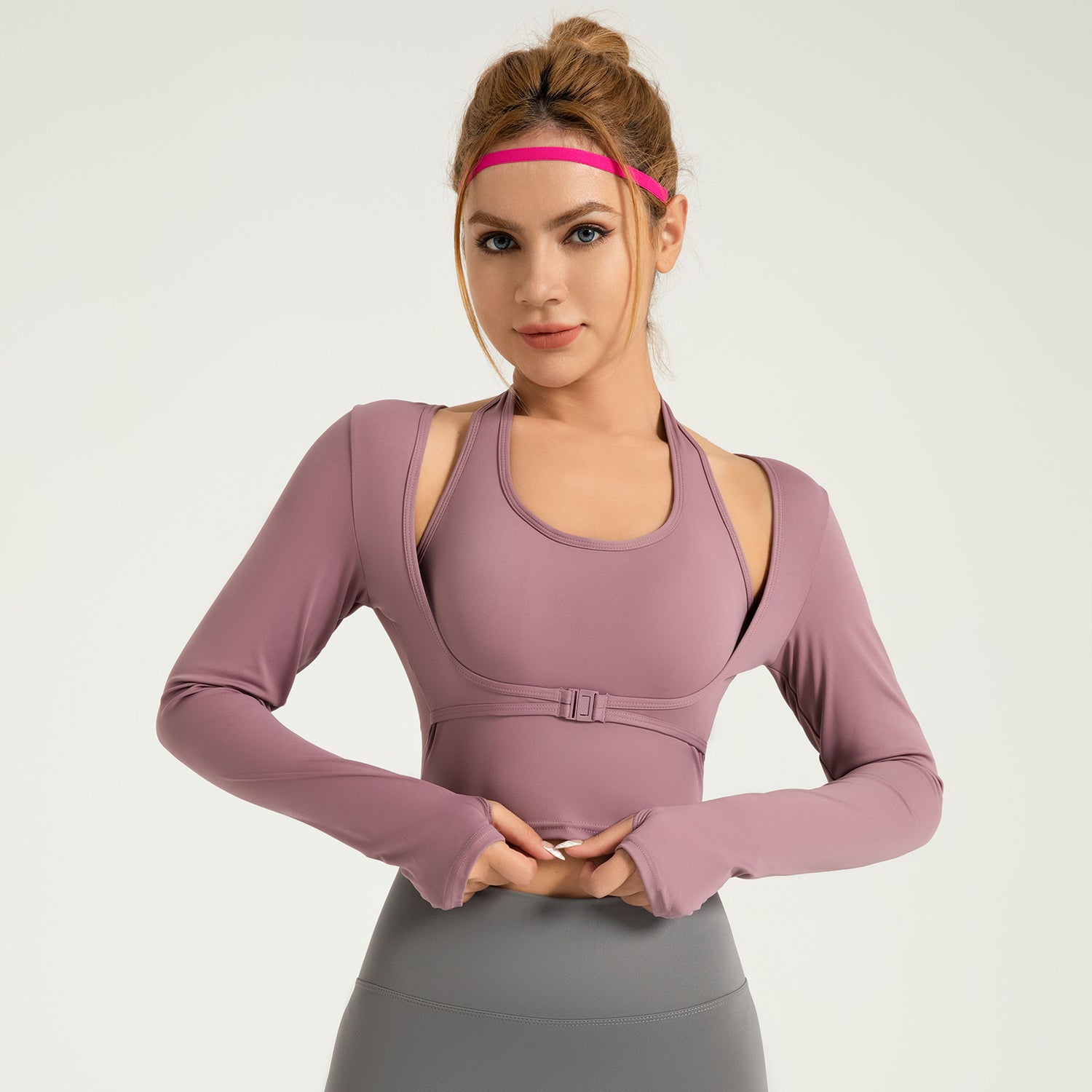 Halter-neck front buckle sports long sleeve