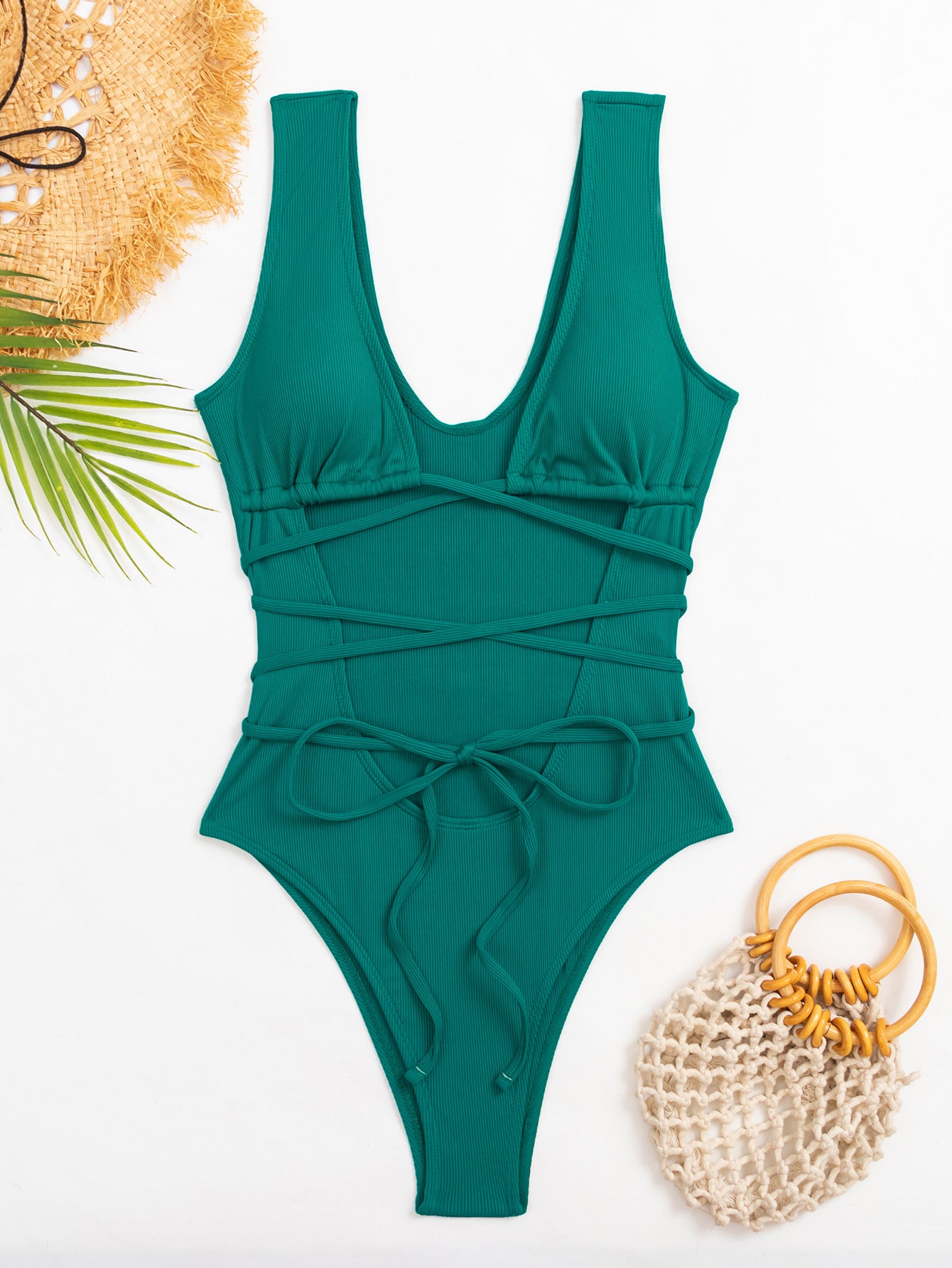 Lila Zen Deep V High Cut Lace-Up One-Piece Swimsuit