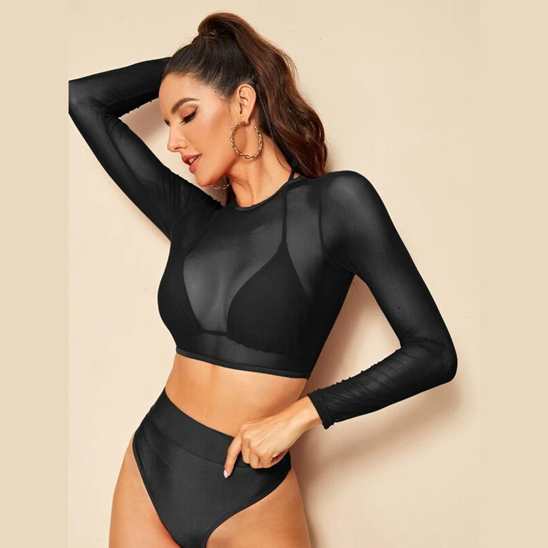 Eclipse Sheer-Mesh Long-Sleeve Bikini Set