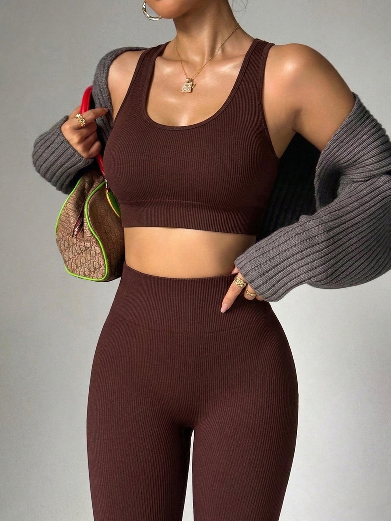 Lila Zen Cross-Back Seamless Crop Top & Scrunch Leggings Set