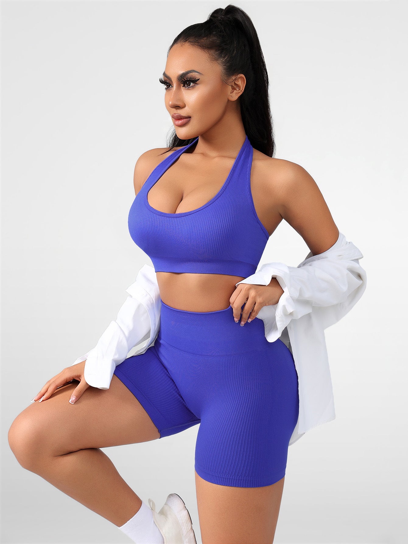 Lila Zen Seamless Halter Sports Bra & High-Waisted Biker Shorts Set