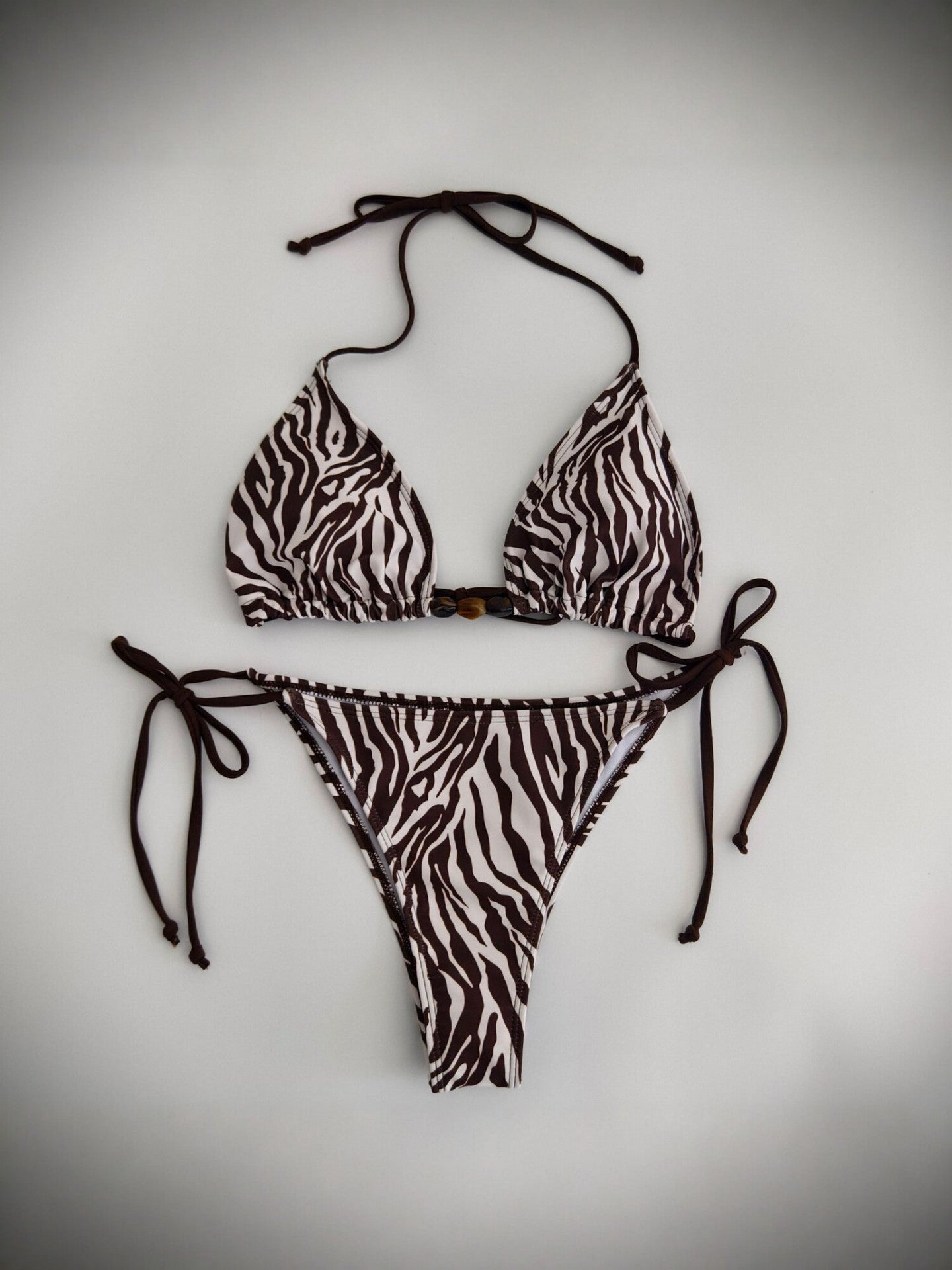 Zebra Beaded Triangle Tie-Side Bikini Set