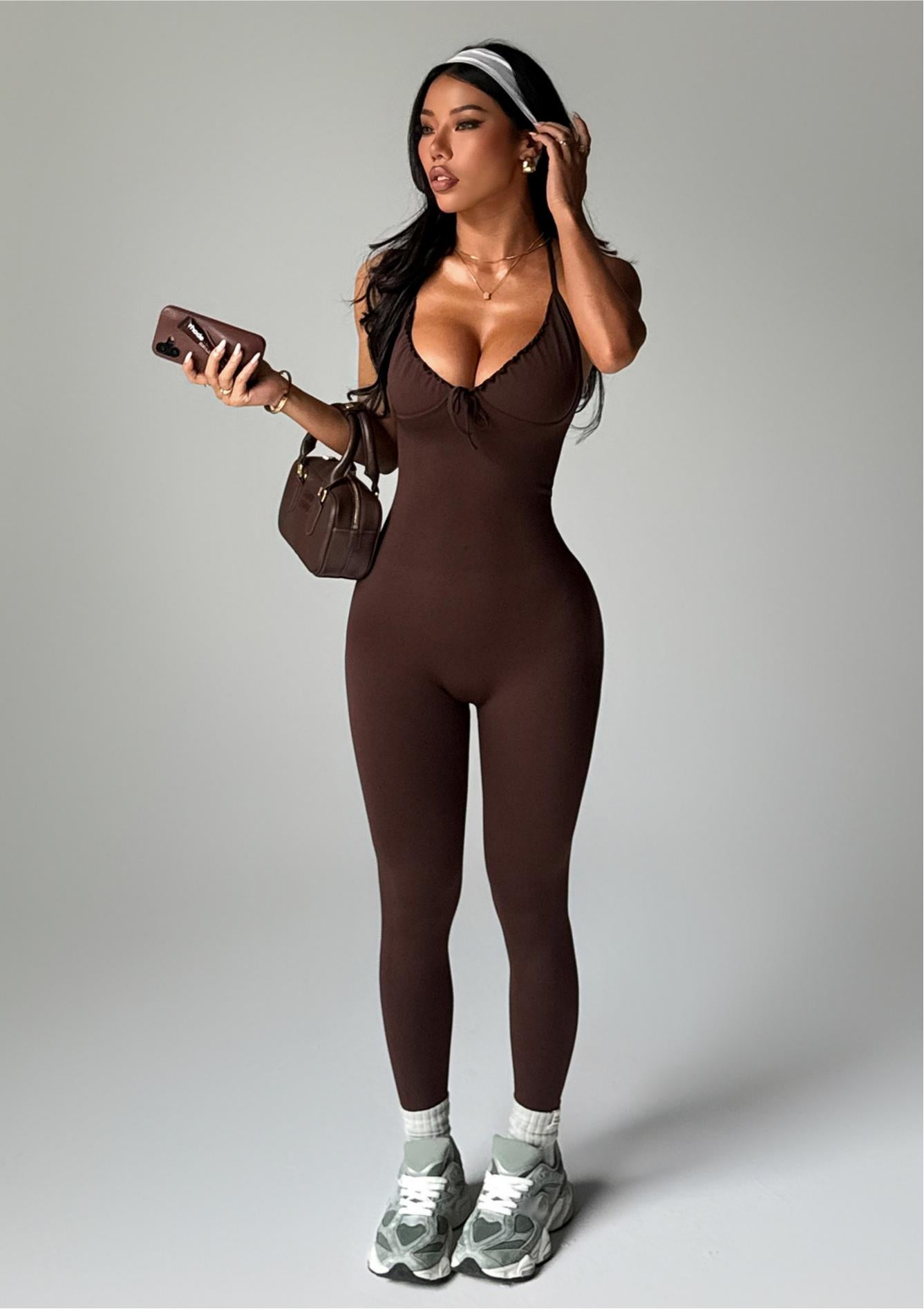 Lila Zen Fashionable and Sexy Halter-Neck Front-Strap Fitted Yoga Bodysuit