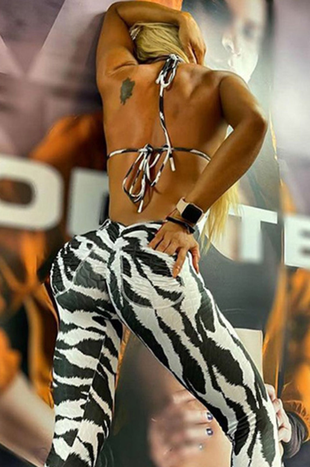 Zebra Print Plunge Halter Backless Jumpsuit