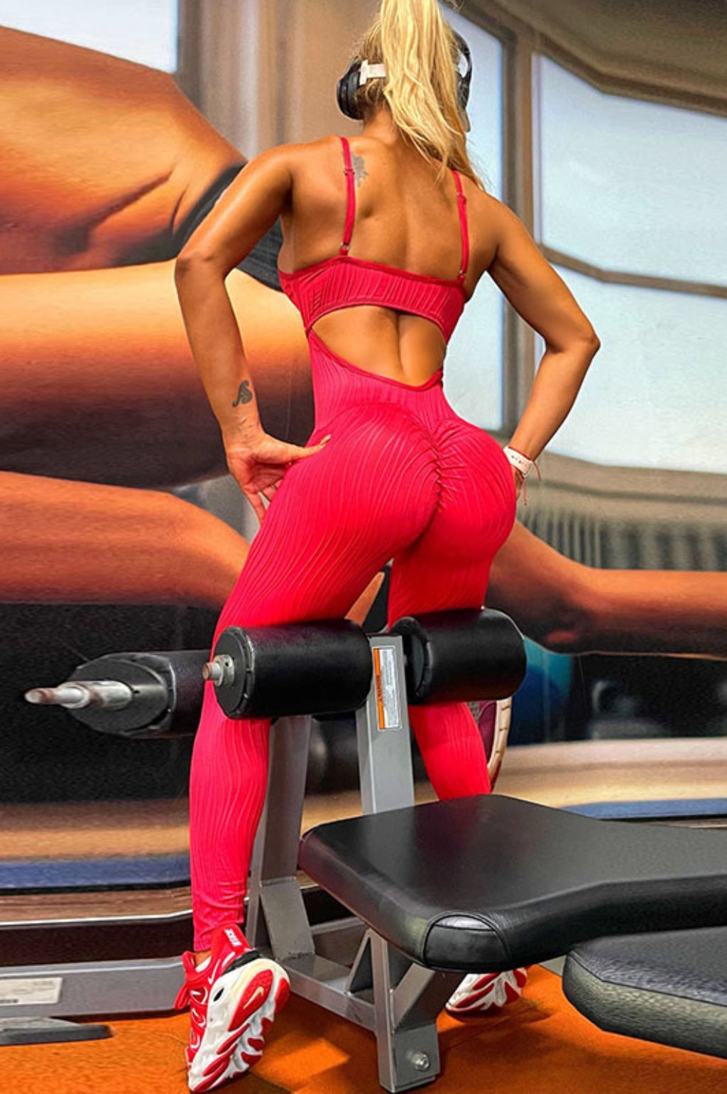 Ribbed Twist-Front Cutout Workout Jumpsuit