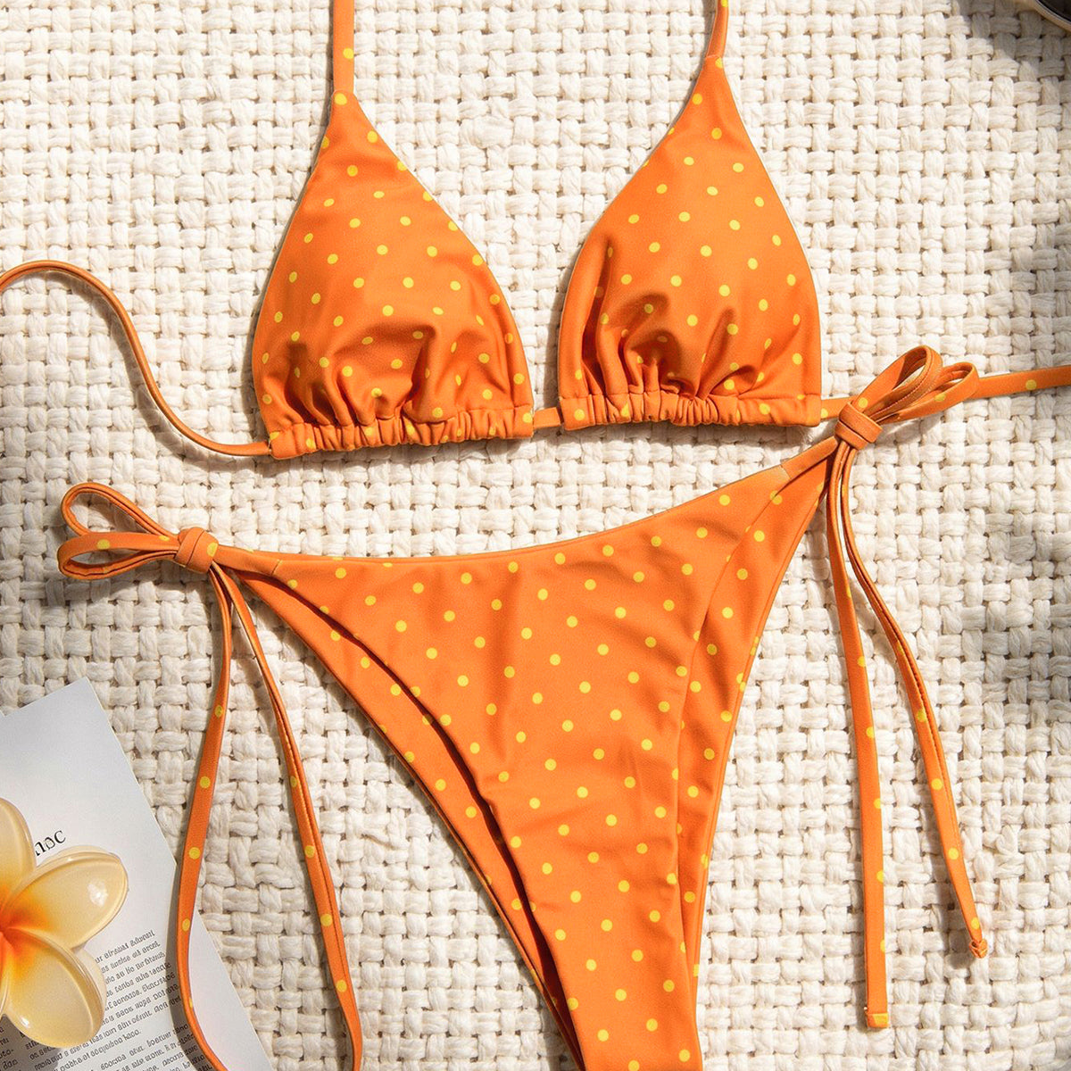 Lila Zen Retro Polka Dot Triangle String Bikini Set