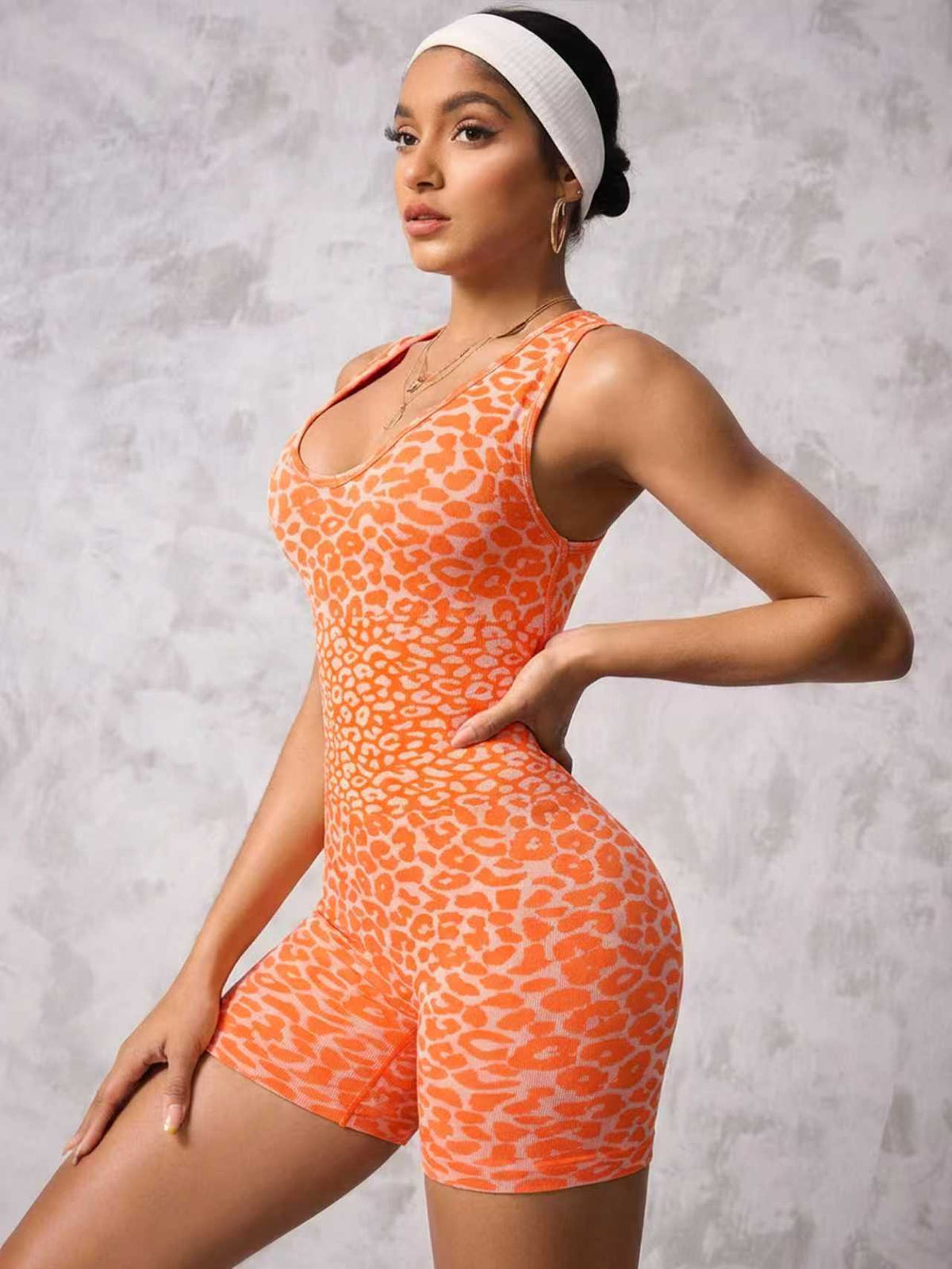 Leopard Print Crisscross Back Sculpt Romper