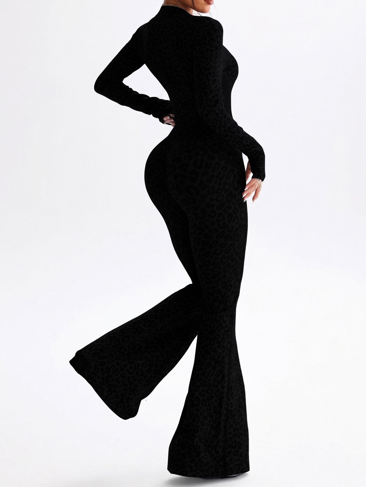 Leopard Print Sculpt Flare Jumpsuit