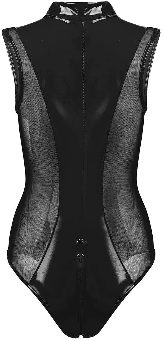 Lila Zen Sexy Zippered Patent Leather Bodysuit