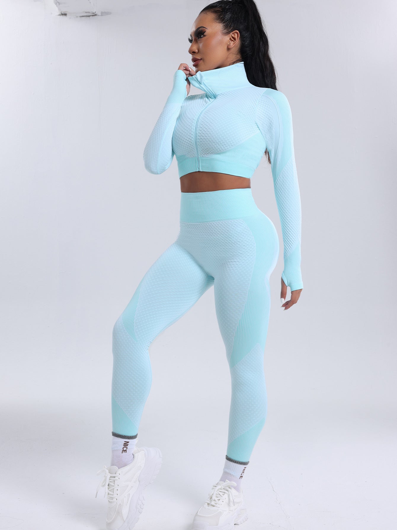Lila Zen Seamless Zip-Up Long Sleeve Yoga Jacket & High-Waisted Leggings Set
