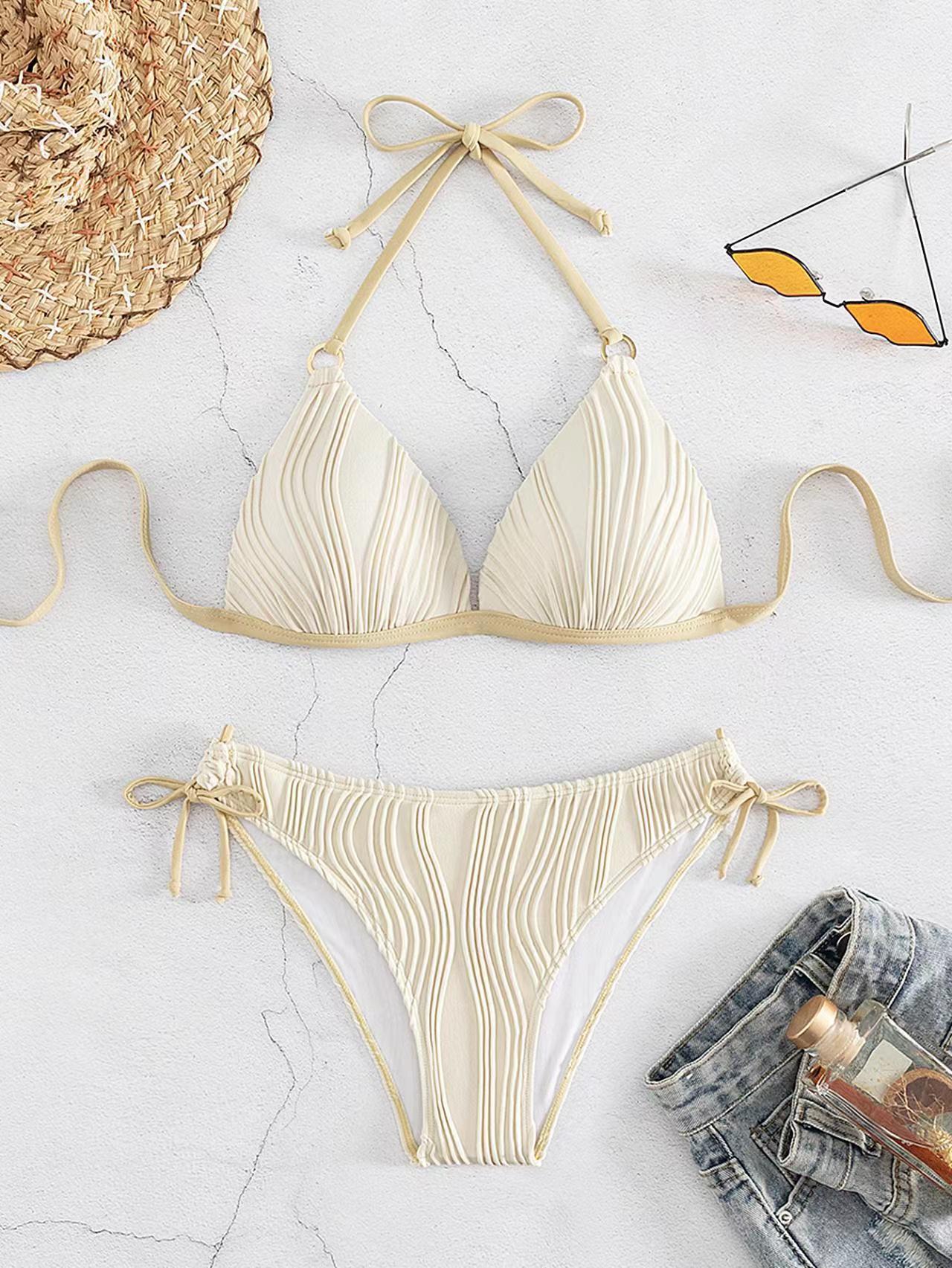Ribbed Push-Up Halter Bikini Set