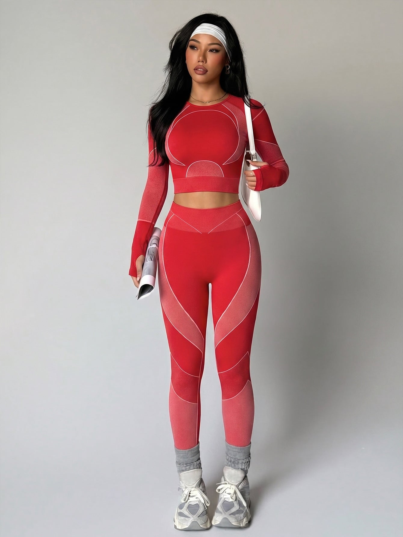 Lila Zen Seamless Long Sleeve Crop Top & High-Waisted Leggings Set