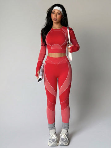 Lila Zen Seamless Long Sleeve Crop Top & High-Waisted Leggings Set