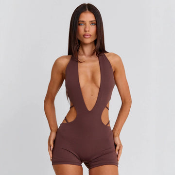 Deep Plunge Halter Cutout One-Piece Rompe