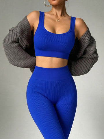 Lila Zen Seamless Ribbed Sculpt Crop Top & Scrunch Leggings Set