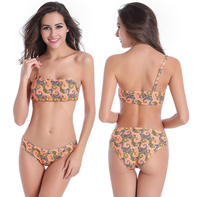 Asymmetric One-Shoulder Printed Bikini Set