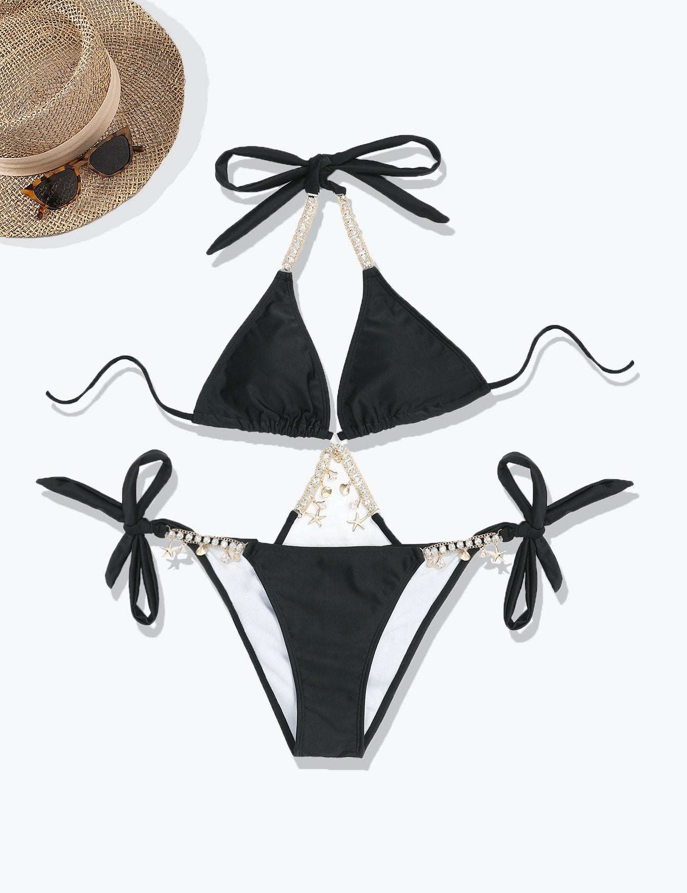 Jeweled Chain Triangle Bikini Set