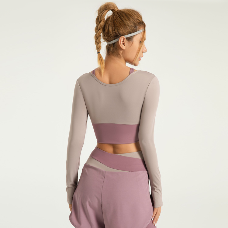 Lila Zen Shockproof Color-Blocked Faux Two-Piece Long-Sleeved Yoga Wear