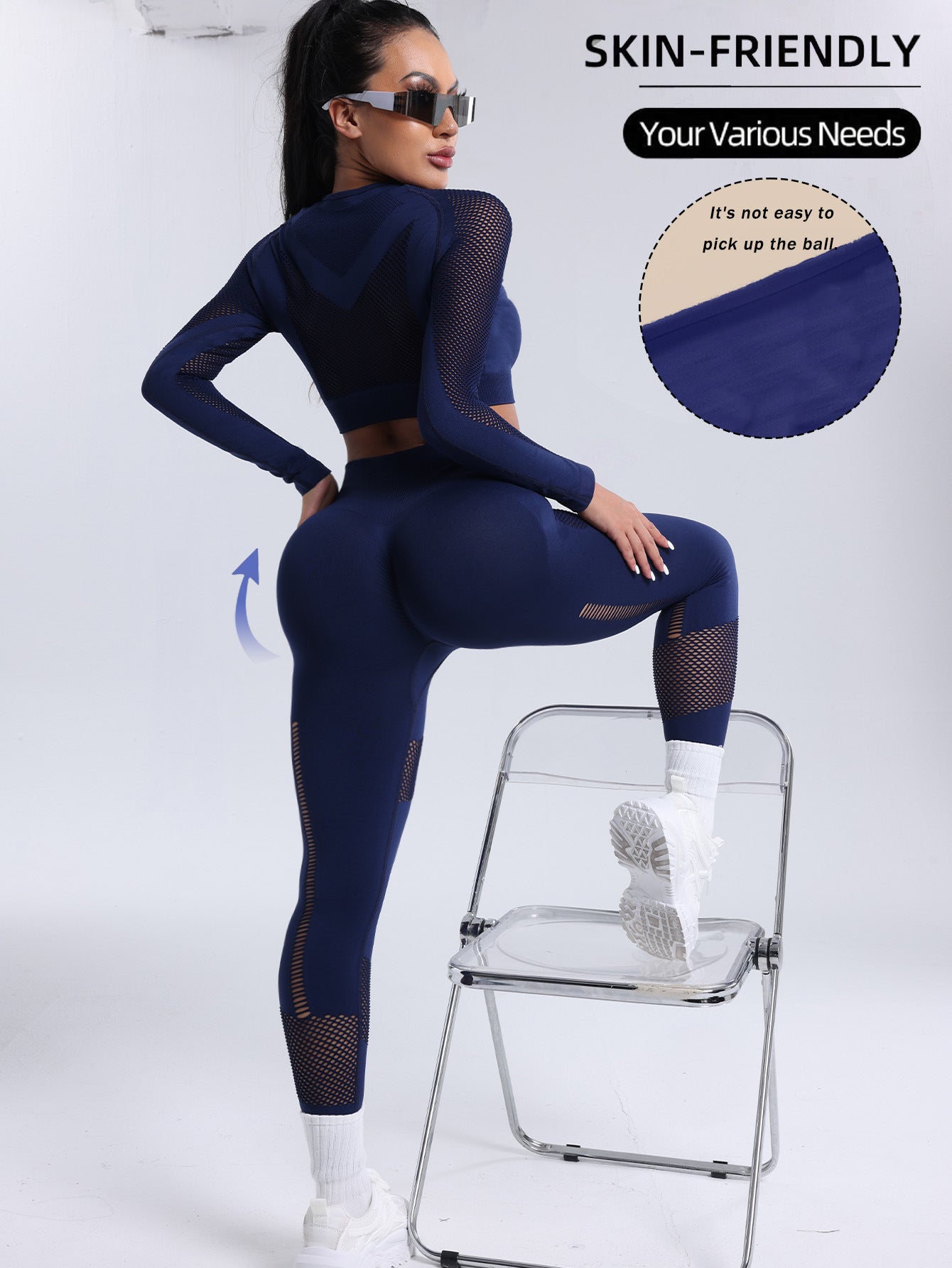 Lila Zen Mesh Panel Long Sleeve Crop Top & High-Waist Sculpting Leggings Set
