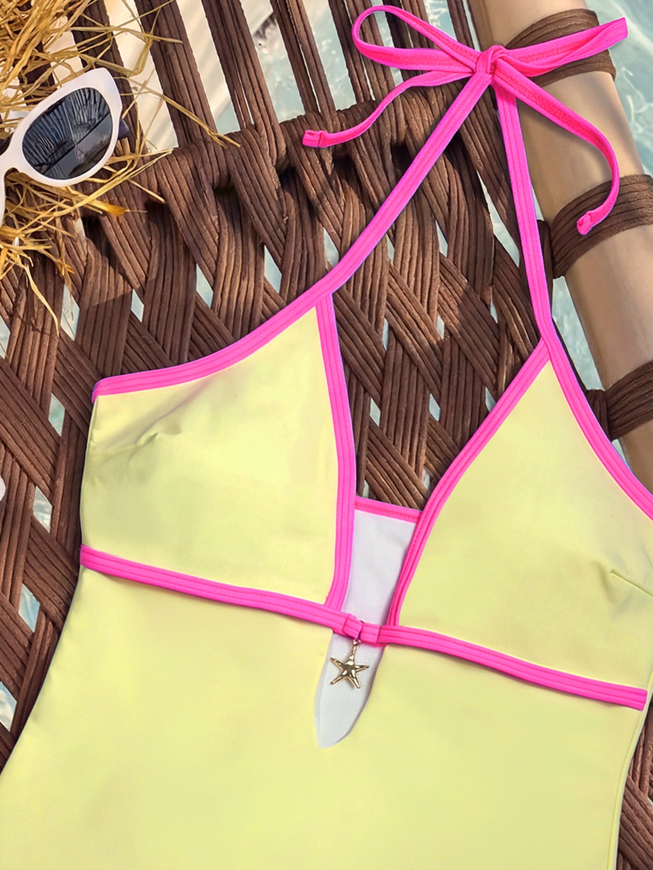 Contrast Trim Star Charm One-Piece Swimsuit