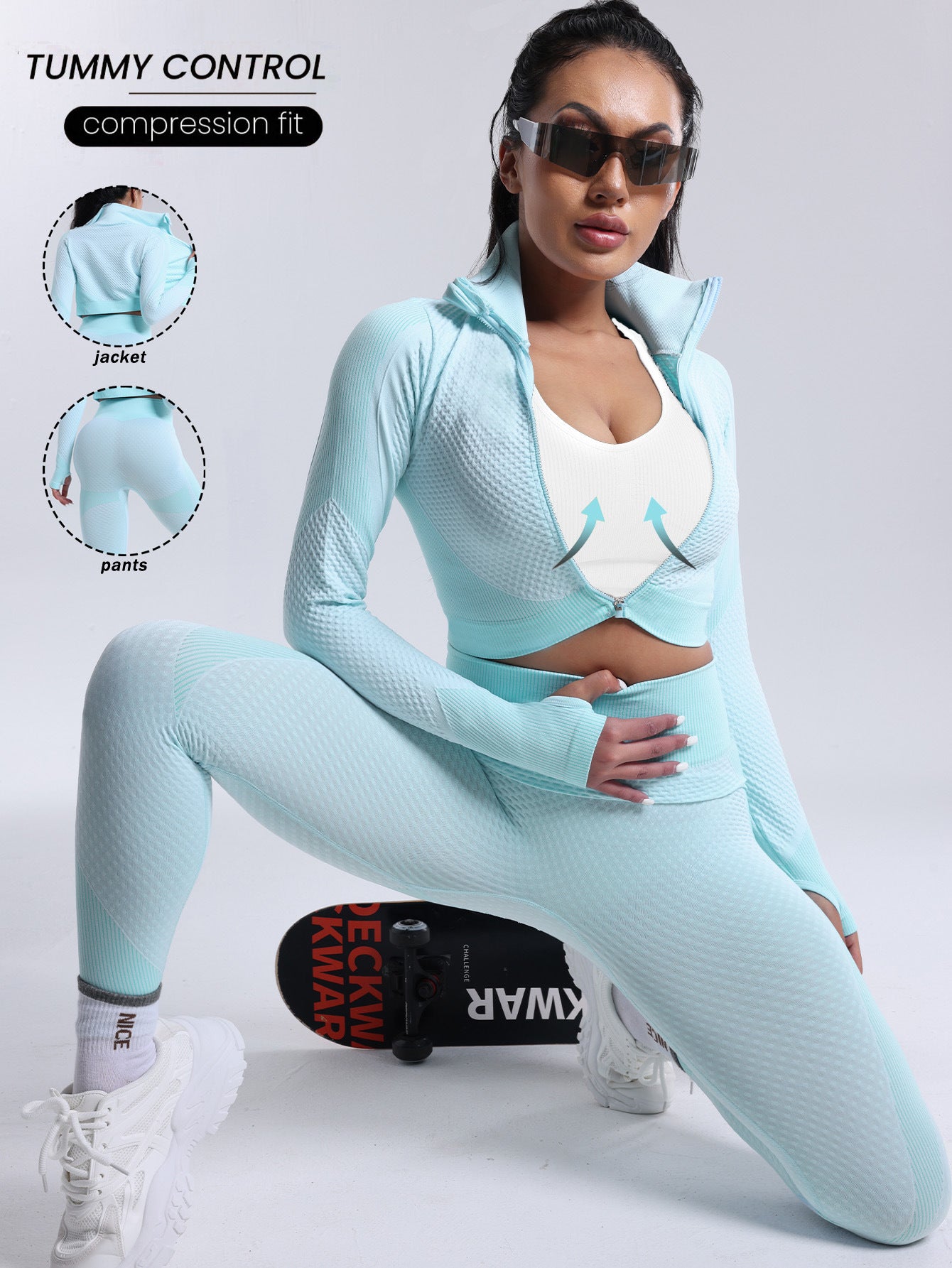 Lila Zen Seamless Zip-Up Long Sleeve Yoga Jacket & High-Waisted Leggings Set