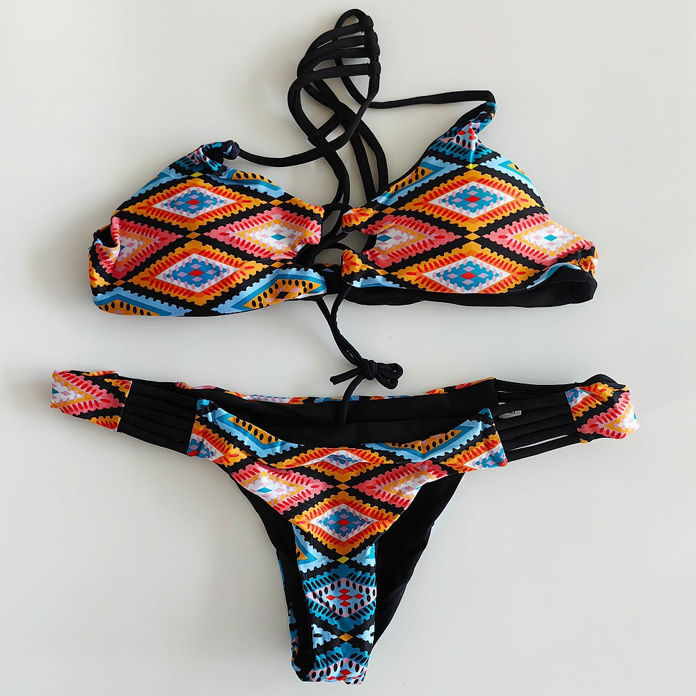 Tulum Geo-Print Longline Halter Bikini Set