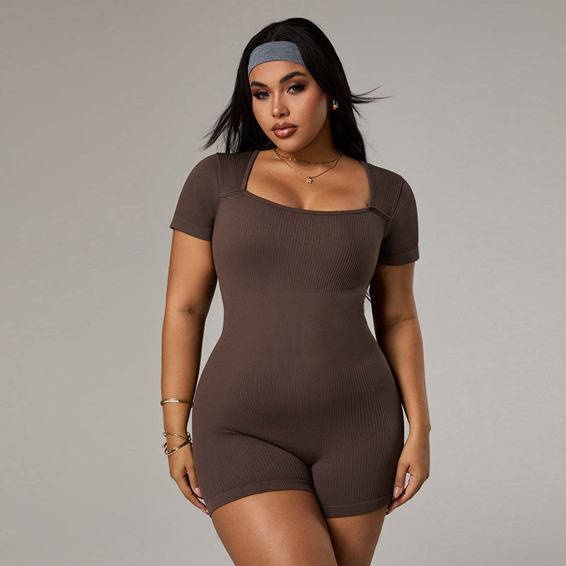 Lila Zen Seamless Square Neck Sculpting Short-Sleeve Romper