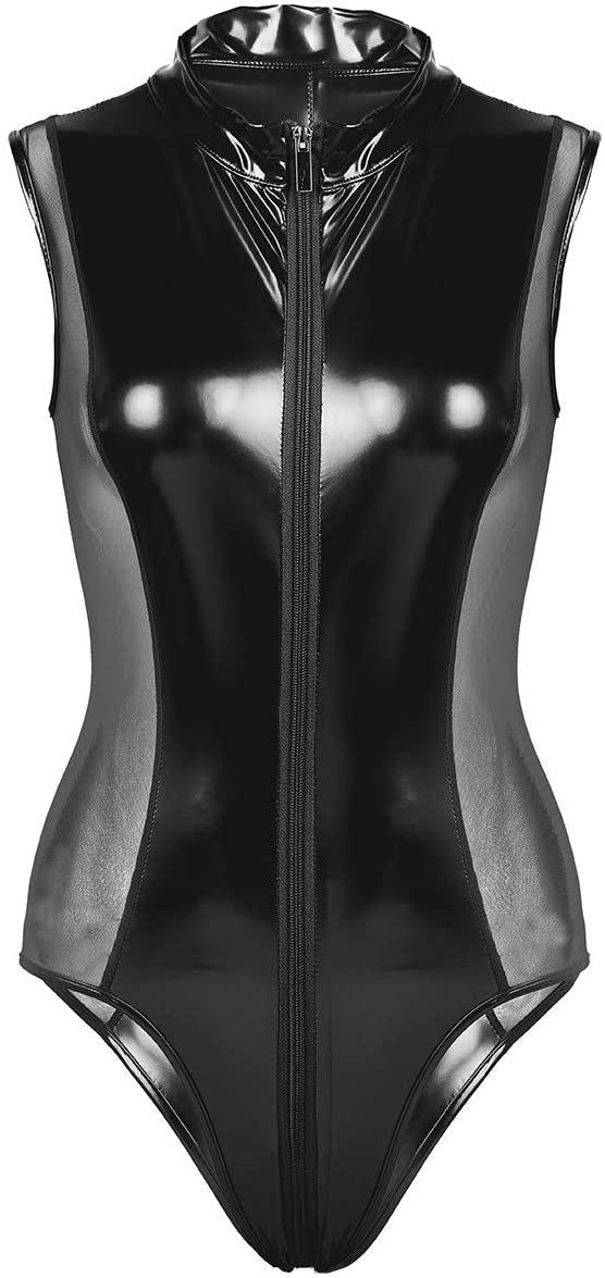 Lila Zen Sexy Zippered Patent Leather Bodysuit