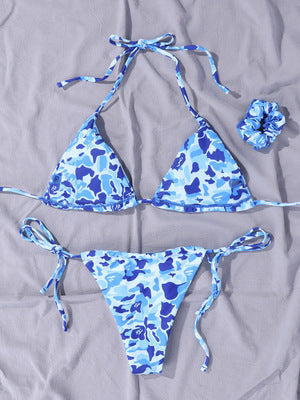 Camo Ruched Tie-Side Bikini Set