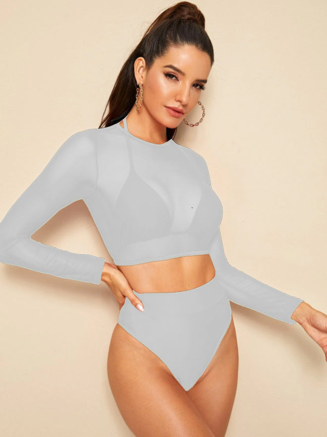 Eclipse Sheer-Mesh Long-Sleeve Bikini Set