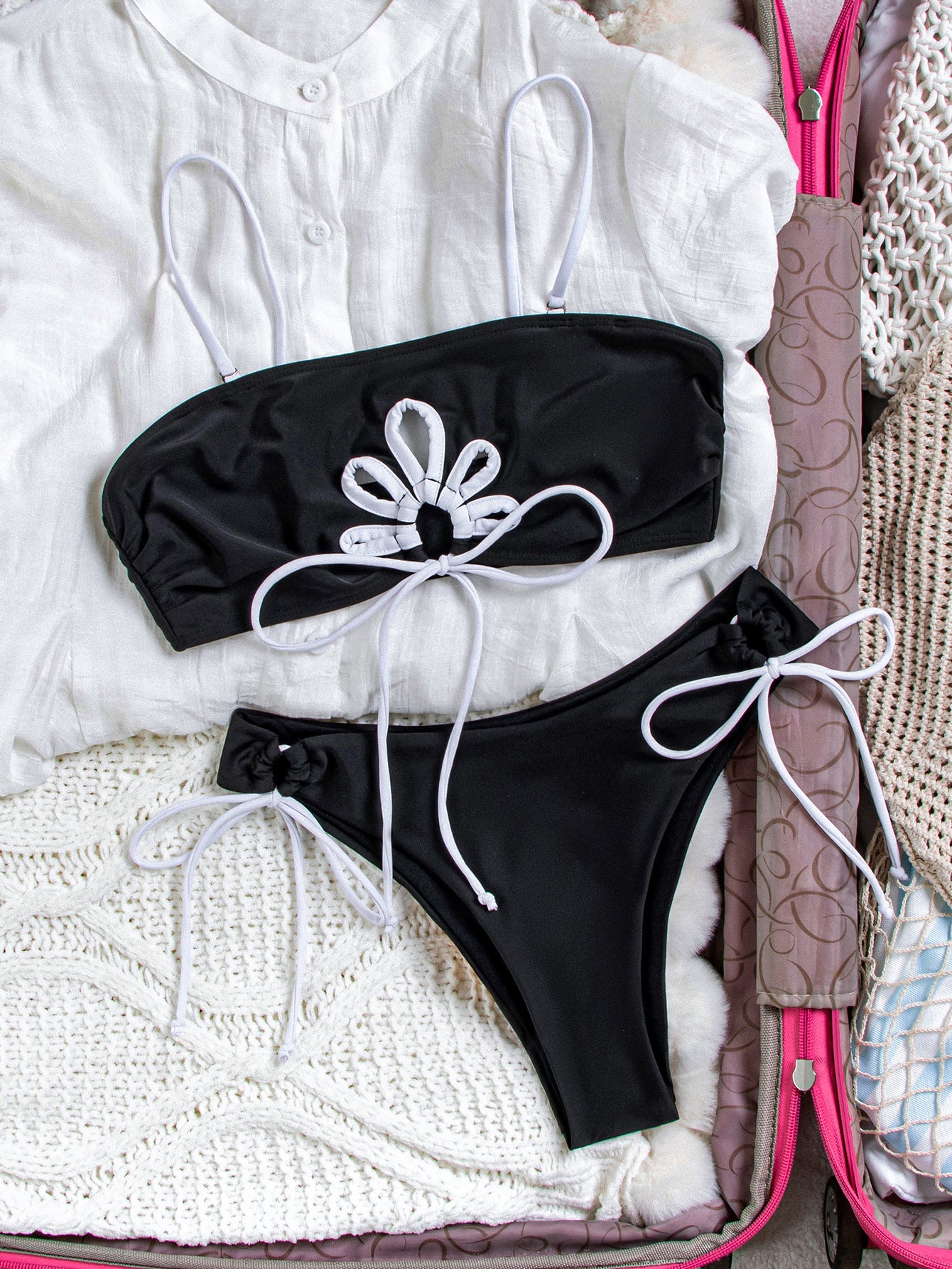 Flower Cutout Tie Bikini Set