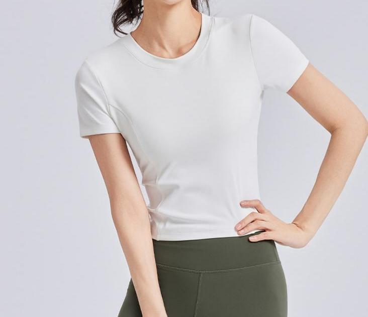 Lila Zen Drawstring Backless Ruffled Bra with Padded Chest Short-Sleeve Fitness Yoga Wear