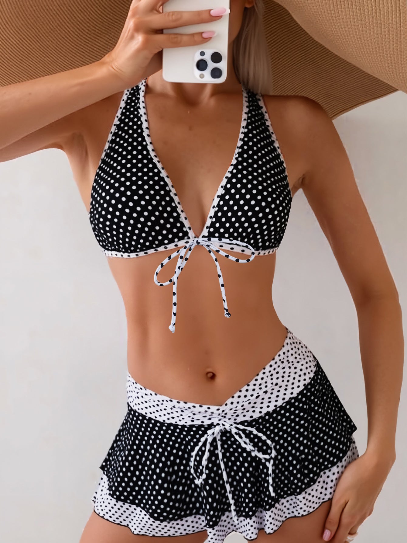 Polka Dot Halter Swim Set with Ruffle Skirt