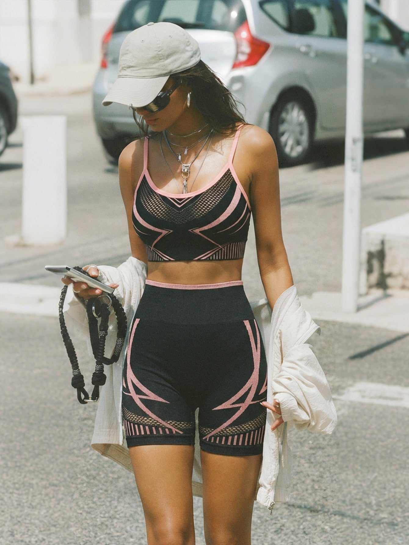 Lila Zen Seamless Contour Strappy Sports Bra & High-Waisted Biker Shorts Set