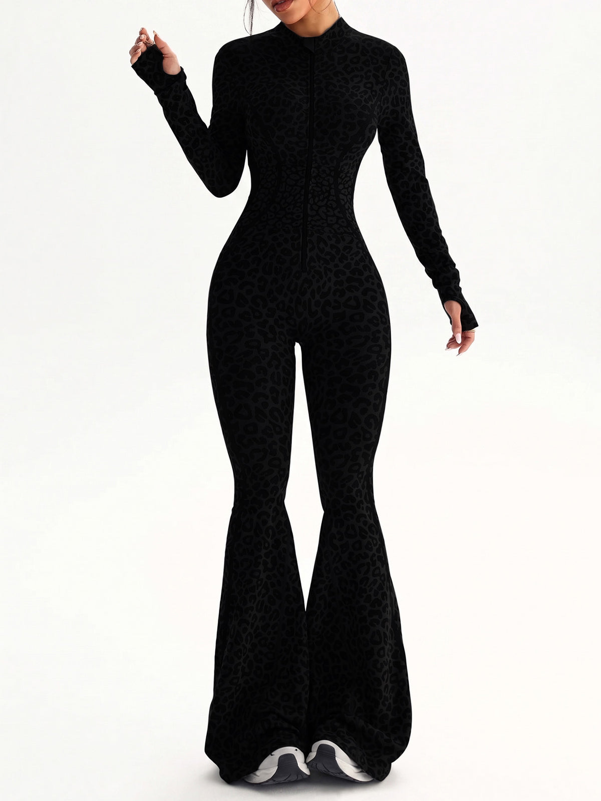 Leopard Print Sculpt Flare Jumpsuit
