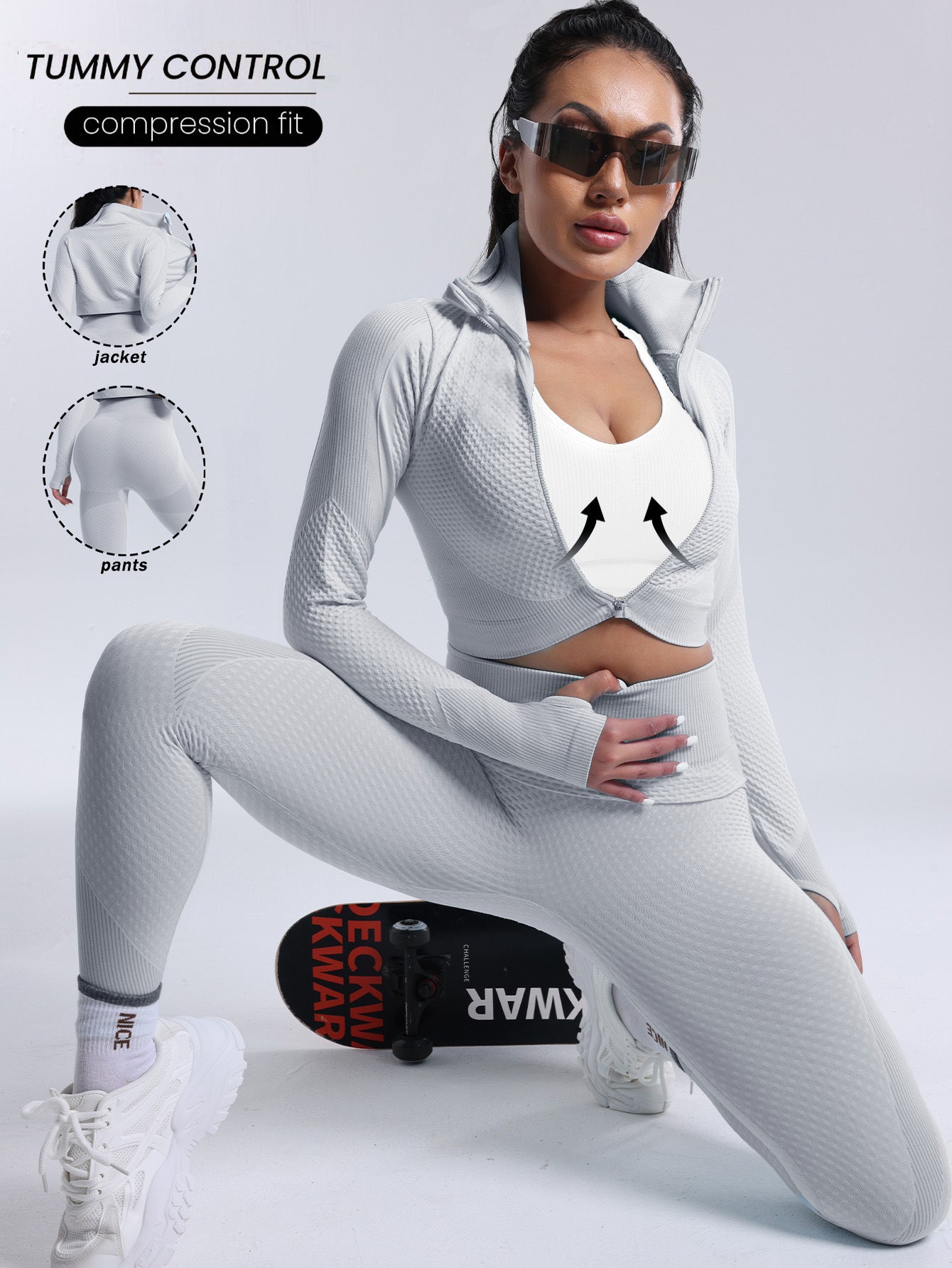 Lila Zen Seamless Zip-Up Long Sleeve Yoga Jacket & High-Waisted Leggings Set