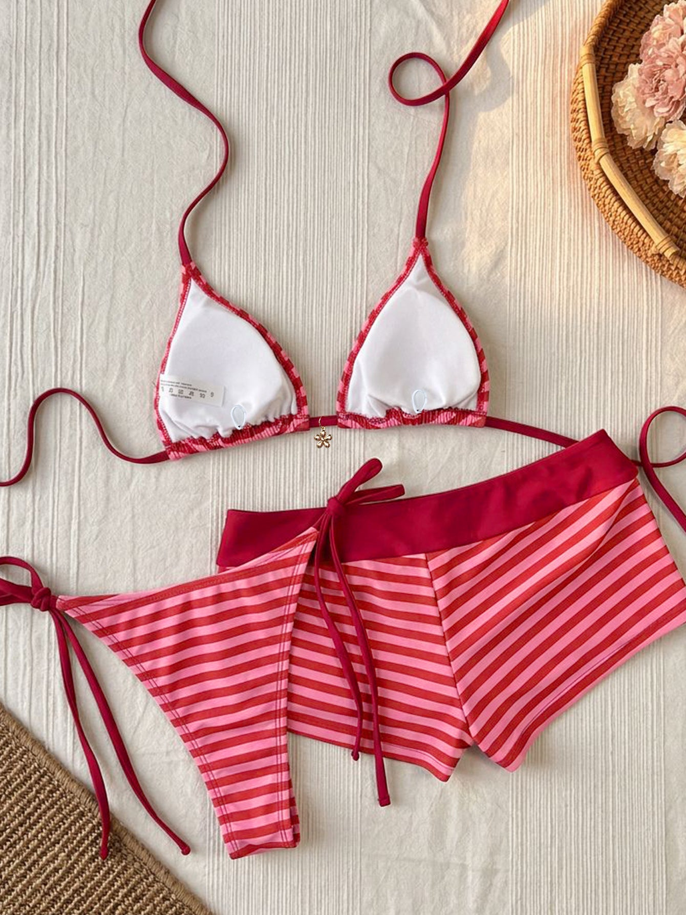 Striped Halter Bikini & Swim Shorts Set