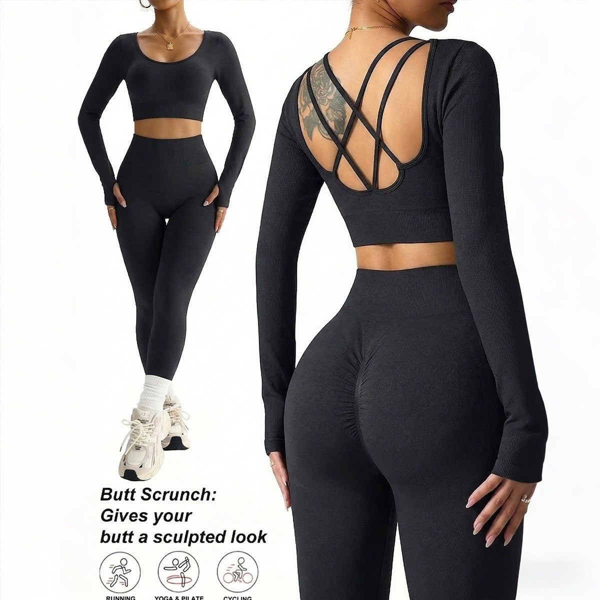 Lila Zen Cross-Back Long Sleeve Sculpting Workout Set