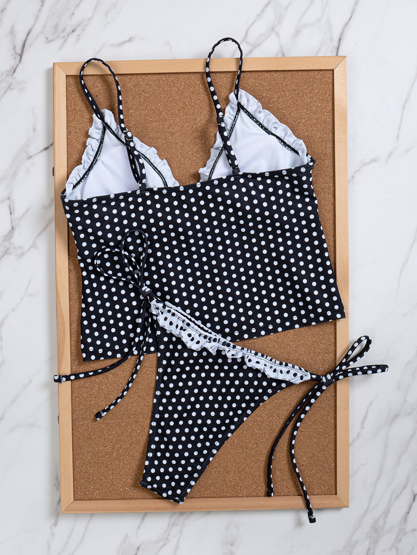 Polka Dot Ruffle Tie-Front Tankini Set