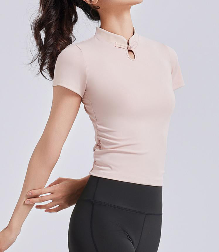 Lila Zen Chinese Style Button-Down Short-Sleeve Yoga Wear