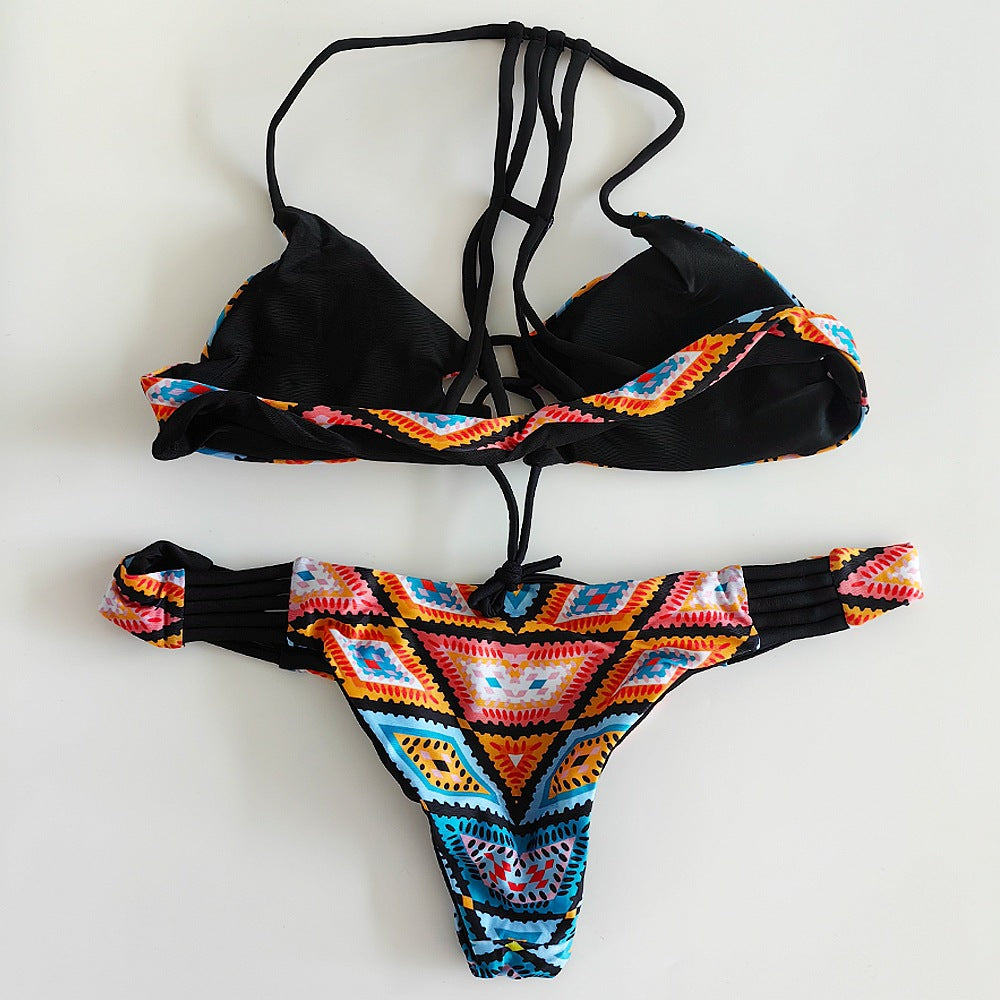 Tulum Geo-Print Longline Halter Bikini Set