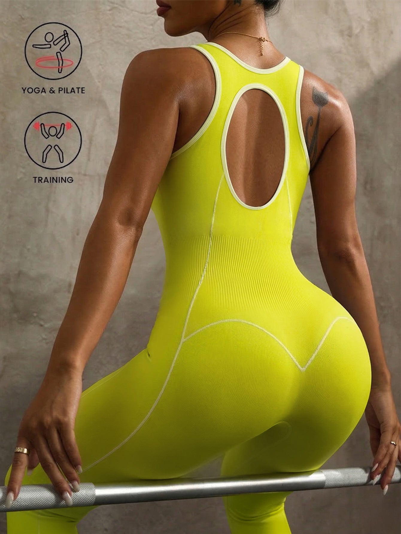 Lila Zen Contrast Trim Sleeveless Open-Back Sculpt Yoga Jumpsuit