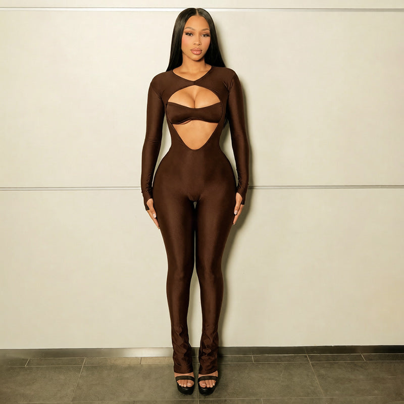 Long Sleeve Cutout Bodycon Jumpsuit
